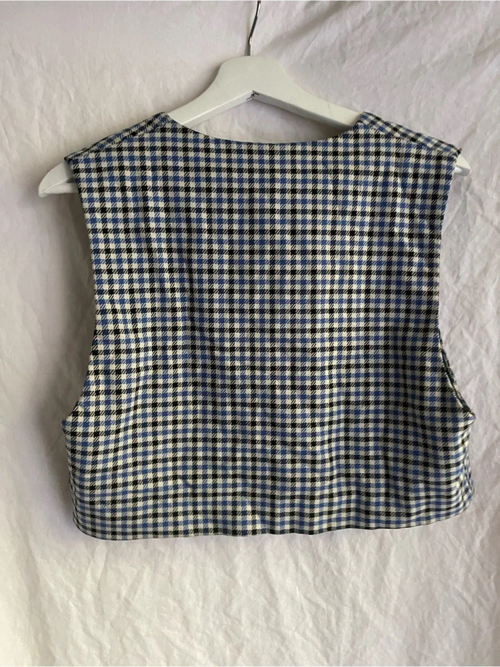 ZARA Gingham Houndstooth Cropped Vest V-Neck Sleeveless Crop Top Size S Preppy - Picture 9 of 15